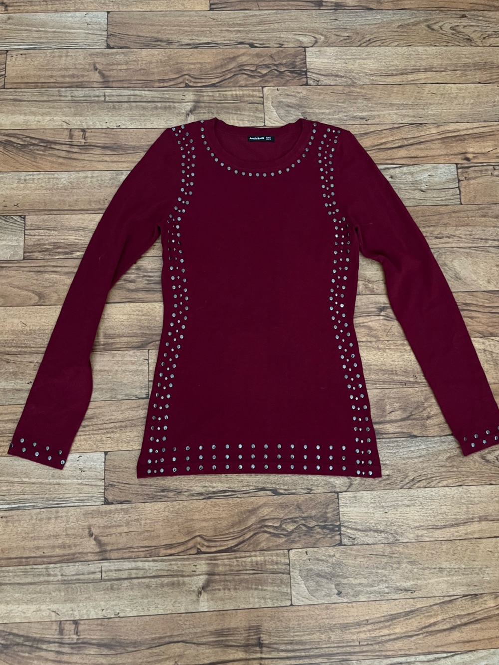 AmélieBoutik Burgundy Red Studded Long Sleeve Top Size Large